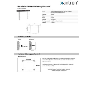 Ultraflache TV Wandhalterung für 37-75, Xantron PRO-SS800