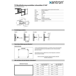 Supporto da parete per TV 80cm estensibile e girevole 37-80, Xantron STRONGLINE-640-B
