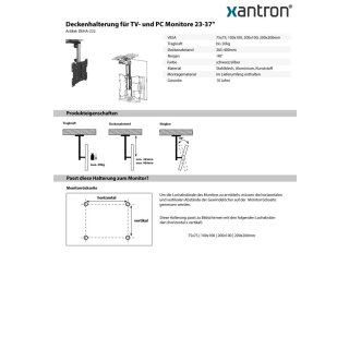 Supporto da soffitto per monitor TV e PC 23-37, Xantron DEHA-222