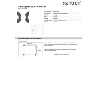 Adapterplatte bis VESA 400x400, Xantron VESA-400B