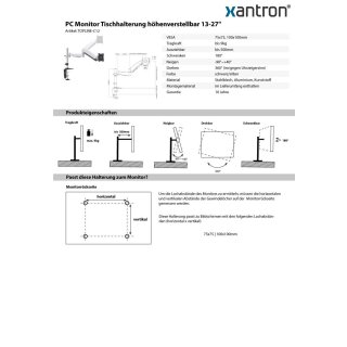 Supporto da tavolo per monitor PC regolabile in altezza, Xantron TOPLINE-C12